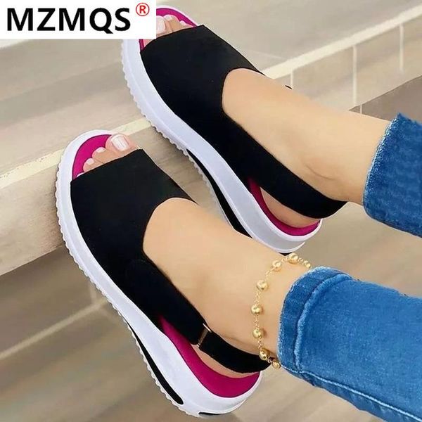 

dress shoes 2021 summer woman's sandals buckle open toe outdoor wedges fashion solid color slippers plus size 35-43, Black