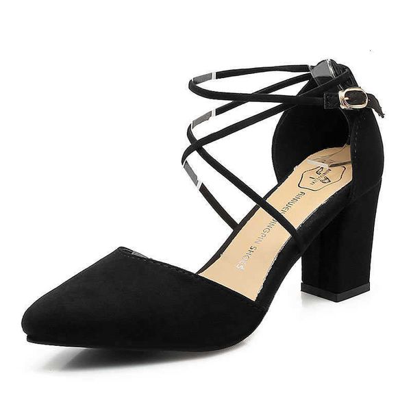 

slippers spring finger pointed roman sandals thick hollow with a word cross-strapped women's high heels will see few9, Black