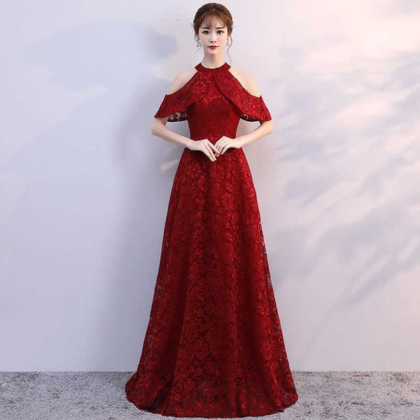 

luxury party evening dress red toast long 2021 autumn and summer bridal wedding slim fitting banquet evening dr, Black;gray