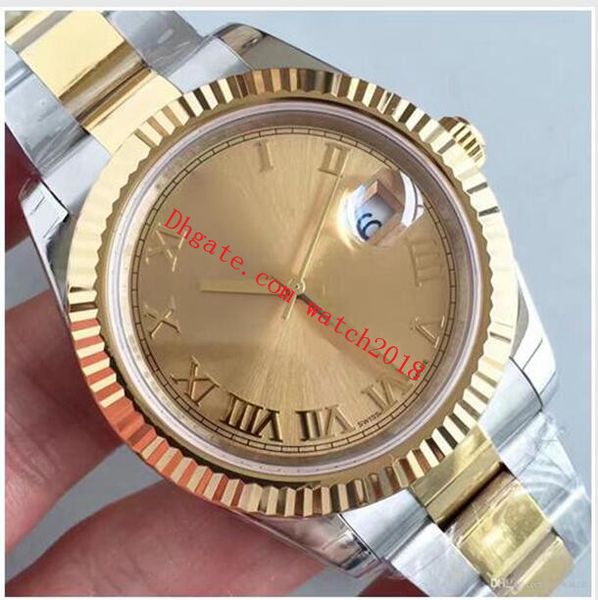 

original box u1 factory luxury watches 41mm roman dial mechanical watch yellow gold stainless steel bracelet mens wristwatches, Slivery;brown
