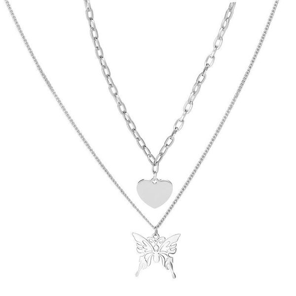 

chains fashion stainless steel love butterfly necklace hip-hop style clavicle chain wholesale factory, Silver