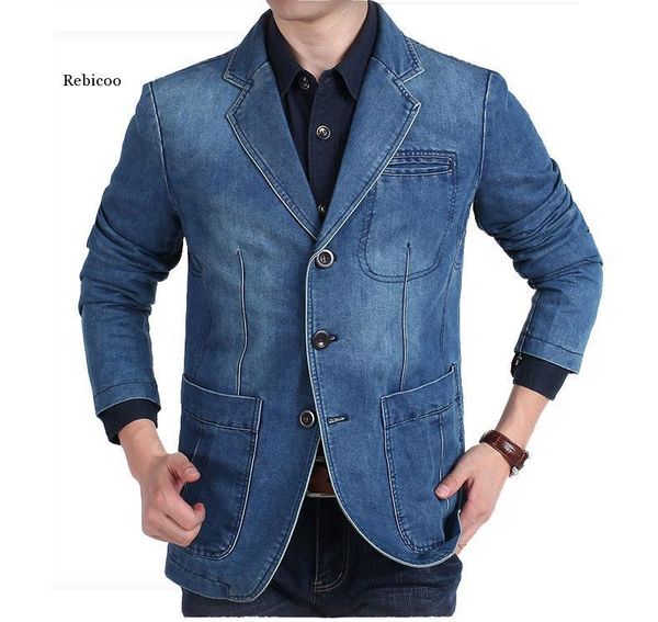 

men's suits & blazers mens denim blazer men fashion cotton vintage suit jacket 4xl male blue coat slim fat jeans, White;black