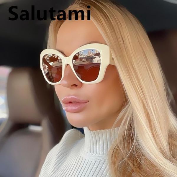 

sunglasses 2021 fashion brand square cat eye for women vintage brown beige gradient sun glasses female black shade big frame, White;black