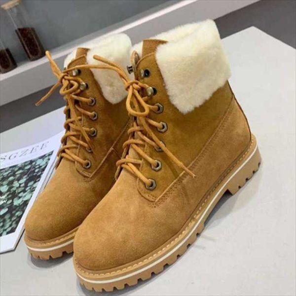 

boots cow suede wool winter lace up round toe colored sole ankle fashion short cross tied brand design female shoes, Black