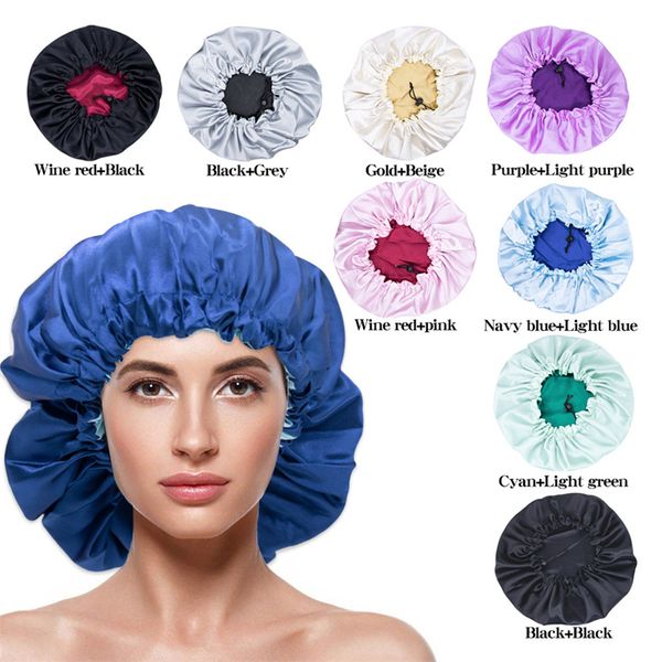 Mulheres sólidas Mulheres cetim embrulha acessórios de cabelo manchas de mancha de seda Big Bonnet para Lady Sleep Bap Headwrap Hat Hat