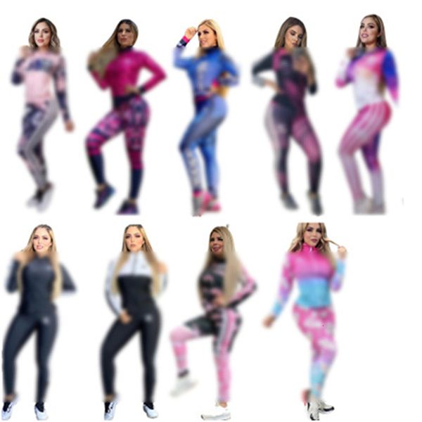 

women's tracksuits european and american fashion printing casual two-piece suit ladies sports stripe cropped pants set full sleeves tra, Gray