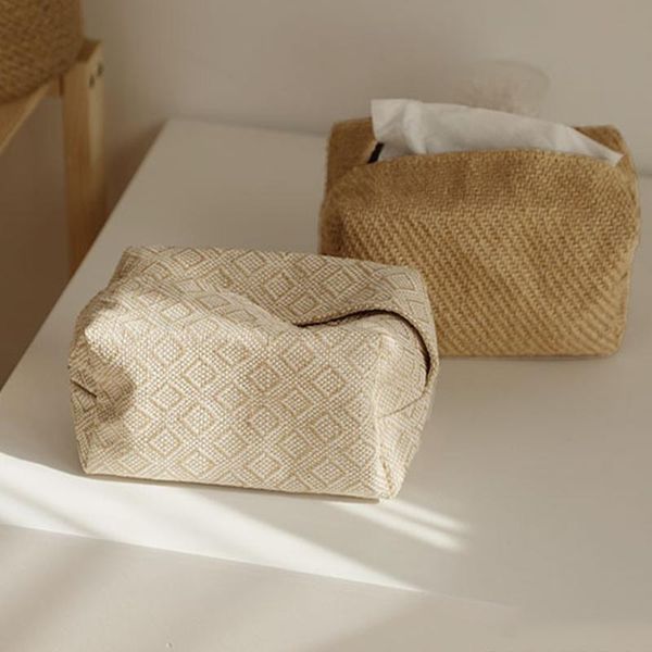 

tissue boxes & napkins japanese-style jute case napkin holder for living room table container home car papers dispenser
