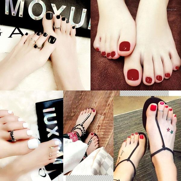 

24pcs/set fake toe nails tips short square type nail simple slider for manicure diy decor stickers v9-drop1, Black