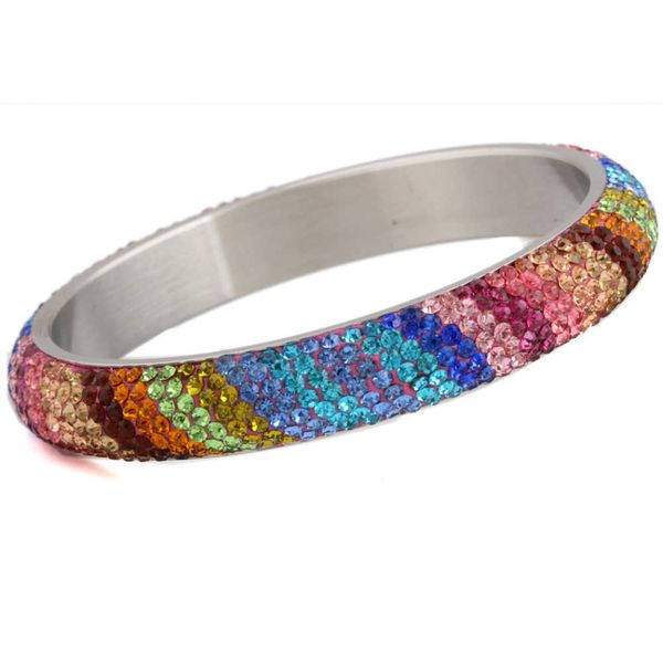 

7 row crystal pave stainless steel bracelets bangles for women q0717, Black
