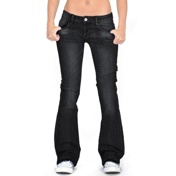 

women's pants & capris women flare jeans mid waist bell stretch slim length comfy daily in stock, Black;white