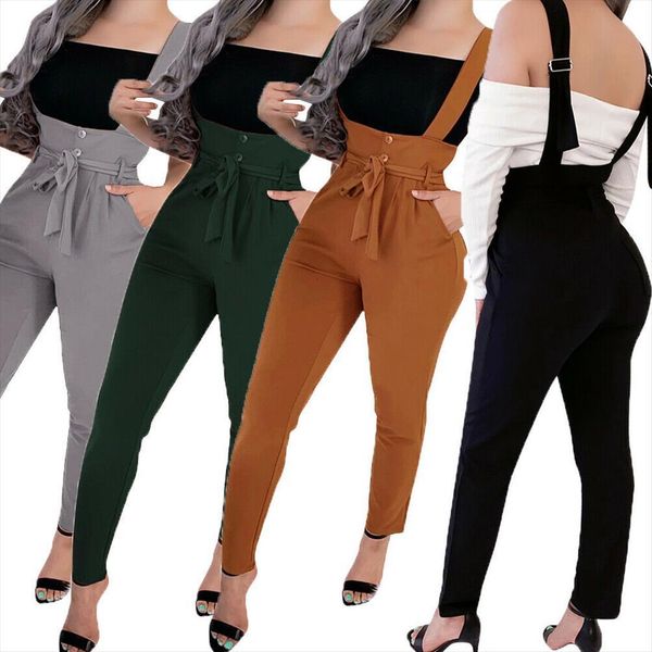 

overall straps fashion skinny women rompers solid high waist trousers autumn belt pants dropshipping, Black;white