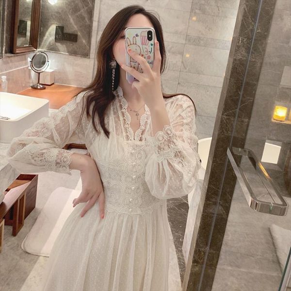 

brand lace v neck womens dresses french retro style long sleeve elegant midi party, Black;gray