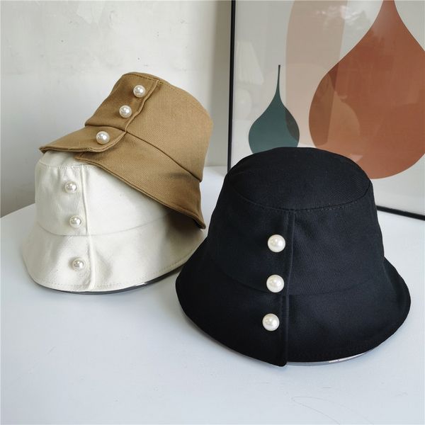 

2021 good flat-big pearl basin hat in spring and autumn is a korean fashion trend, Blue;gray