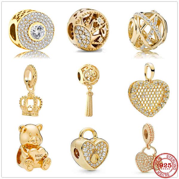 

new 925 sterling silver metal bead love lock bear gold charm fit original pandora charms 925 bracelet diy women jewelry