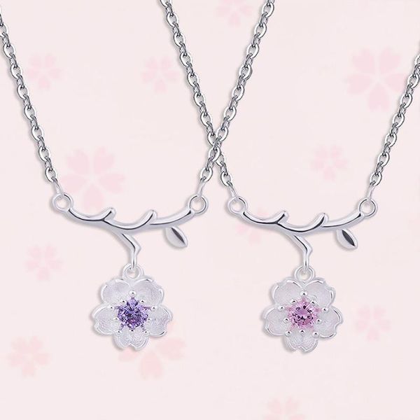 

pendant necklaces fashion net red sakura flower cherry blossoms charm chain choker jewelry collar for lady girl gift, Silver