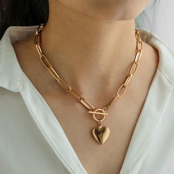 

chokers fashion o t buckle stainless steel gothic u shaped link chain lover heart pendant women necklace18k gold curb boho gifts, Golden;silver