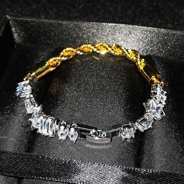 

link, chain 2021 design gold / silver plated double color fashion hiphop women bracelet with stones personality girlfriend birthday gift, Black