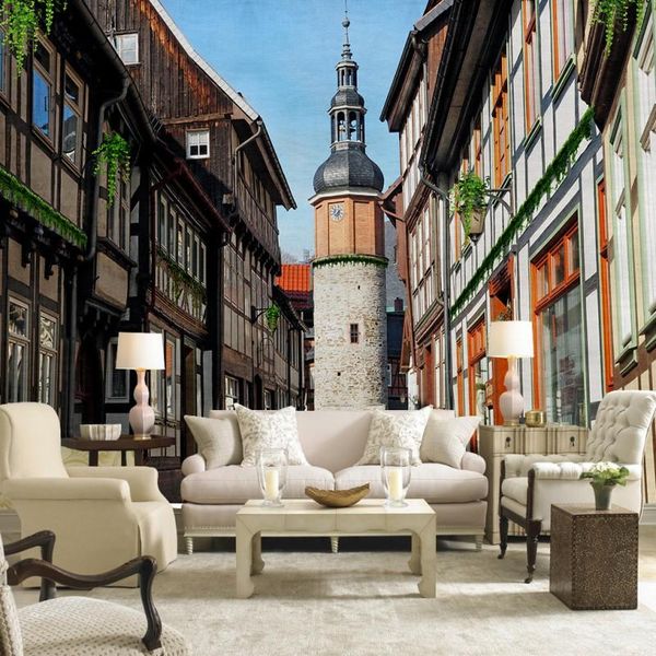 

wallpapers drop wallpaper 3d european design retro street building guest room decoration backdrop mural