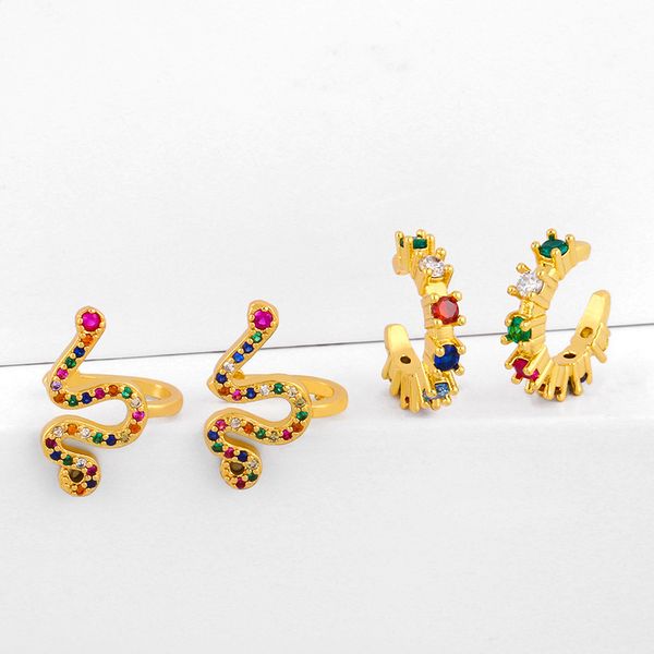 

earring exaggerated rainbow color female hip hop snake clip without pierced ears jewelry, Golden