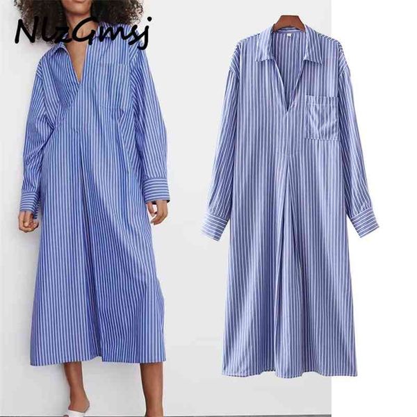 

dres blue striped shirt long loose sleeve woman pocket plus size casual es 04 210628, Black;gray