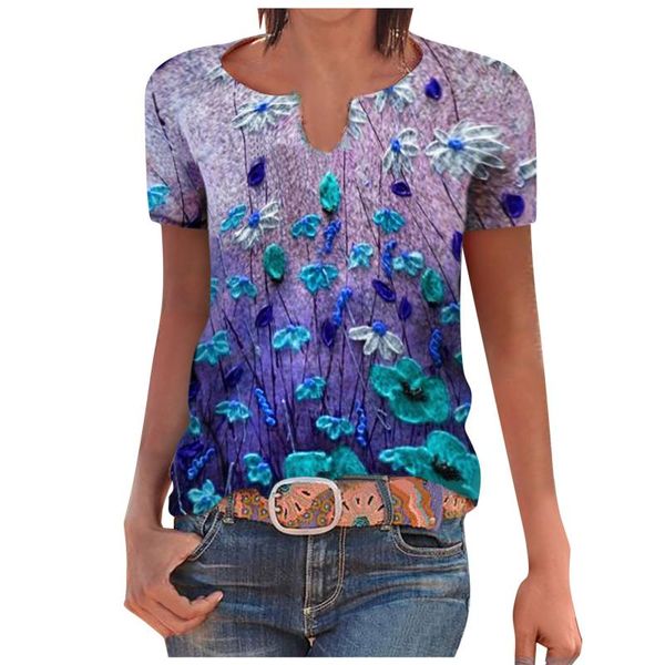 

women's blouses & shirts floral print blouse women summer casual and fashion multicolor v-neck short sleeve 2021, White
