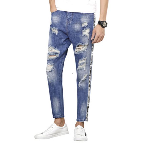 

men's pants casual blue male jeans, high-quality jeans for spring and fall, pencil cowboy pants, fine-print outfit 9ia0, Black