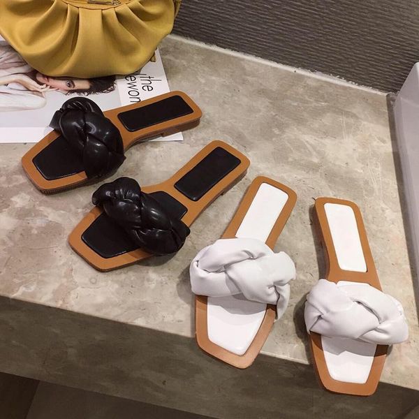 

women slippers ladies open toe square shoes home female flats fashion holiday slides woman casual beach, Black