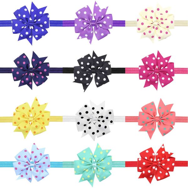 

hair accessories 11cm kids baby headbands bow polka dot girls grosgrain dovetail ribbon bowknot headband children 0-3y wkha22 ytlo, Slivery;white