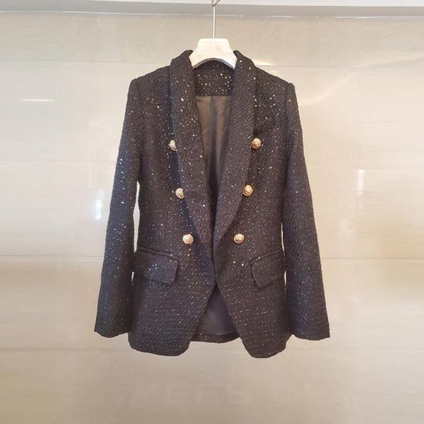 

women's suits & blazers fashion sequins 2021 designer blazer jacket lion metal buttons double breasted outer coat, White;black
