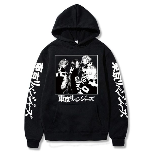 

men's hoodies & sweatshirts anime tokyo revengers manjirou sano cool cartoon manji gang print clothes fashion winter long-sleeved, Black
