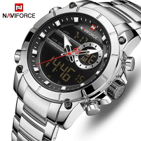 

men watches naviforce brand luxury quartz watch mens military sports fashion wristwatch full steel clock relogio masculino 210517, Slivery;brown