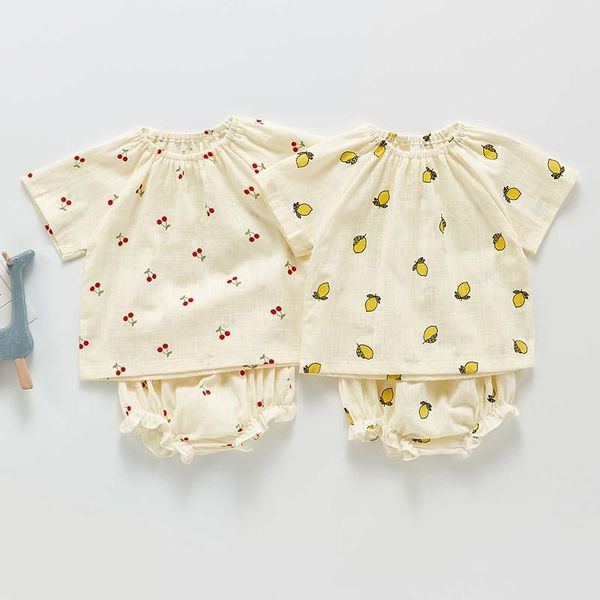 

clothing sets summer baby clothes short sleeve shorts 2pcs cherry lemon print infant boy girl breathable cotton yarn, White