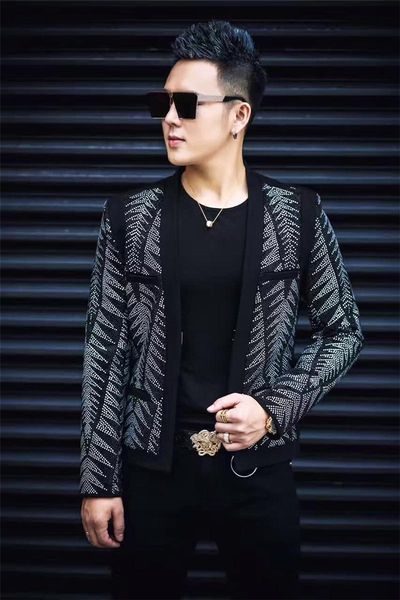 

men's jackets 7evening men rhinestones blazer jacket front pockets - party clubwear costumes nightclub performance wear year suit, Black;brown