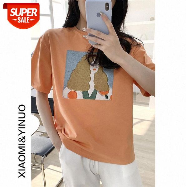 

[ou fan] 7905 ladies printed t-shirt korean round neck short sleeve loose thin #6a0y, Black;gray