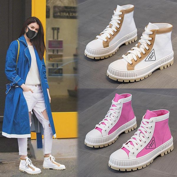 

boots 2021 real leather women's autumn british style thick bottom canvas female casual wild, Black