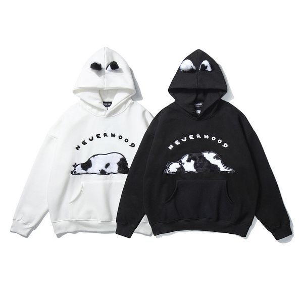 

the fine fleece hoodies high street trend leisure printed sweater, hoodie and cashmere men's clothing autumn winter 2021, Black