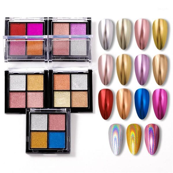 

four color nail art glitter solid magic mirror powder holographic laser chrome pigments dust gel decorations manicure tool1, Silver;gold