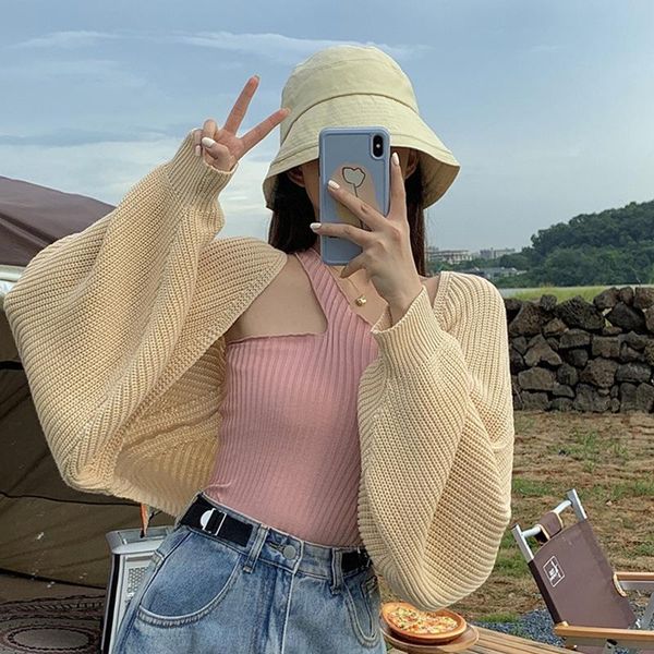 

women's knits & tees korean style women clothes cardigan sweater short solid lantern sleeve fashion autumn winter knitted cropped, White