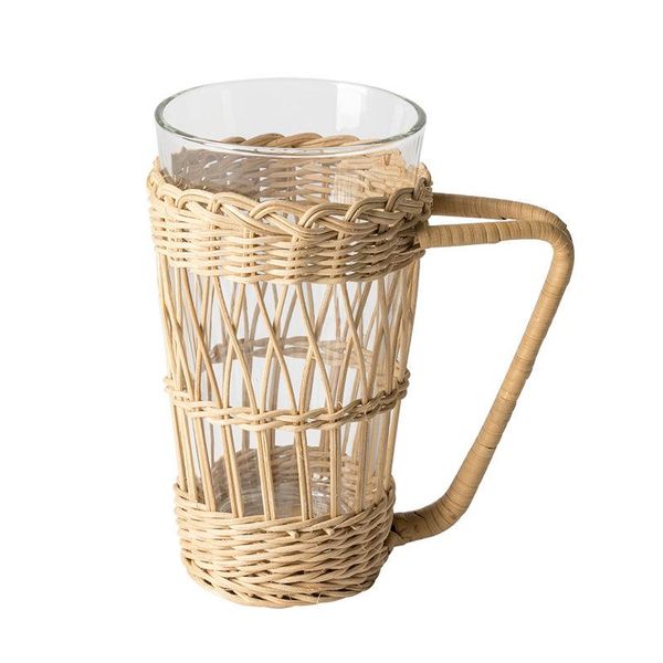 

cups & saucers rattan tea cup holder handmade weaving korean retro creative mug woven handle glass designer coffee beverage gift
