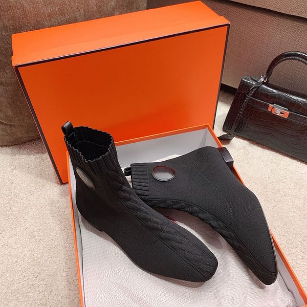 

designer fashion women boots classic stretch knit upper in lambskin material high-quality casual banquet travel wear, Black