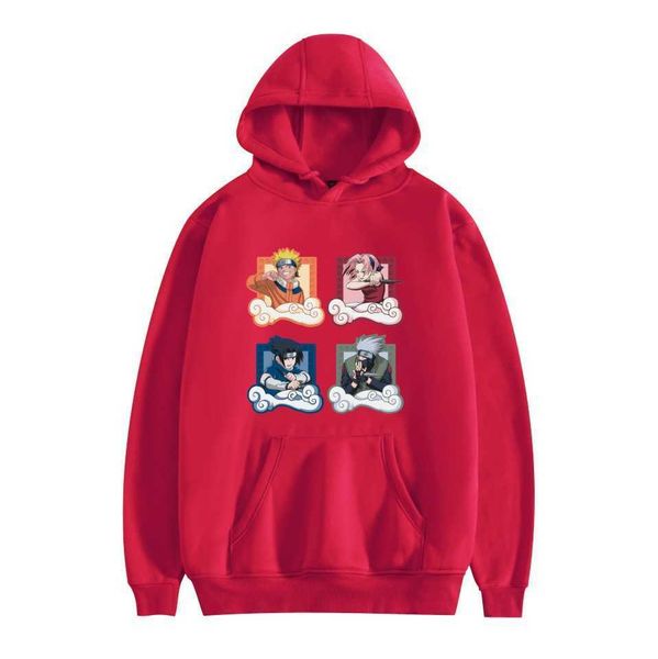 

new naruto riman two-dimensional series printed casual hooded sweater couple, Black