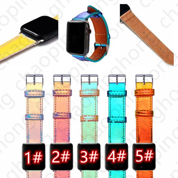 

for apple watch band laser bright color leather strap 45mm 38mm 40mm 42mm 44mm 41mm designer straps for iwatch 7 se 6 5 4 3 strap embossing