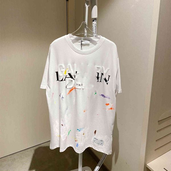 

luxury design ins super ink splashing paint printing round neck short sleeve men's and women's star xiaobai same fashion versatile, White