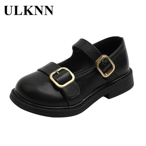 

flat shoes girls leather single double bucklesoft bottom pu retro princess garden party dance, Black;grey