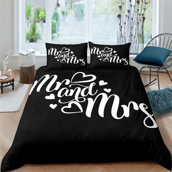 

bedding sets luxury 3d mr and mrs letter print 2/3pcs comfortable couples duvet cover pillowcase home textile /king size