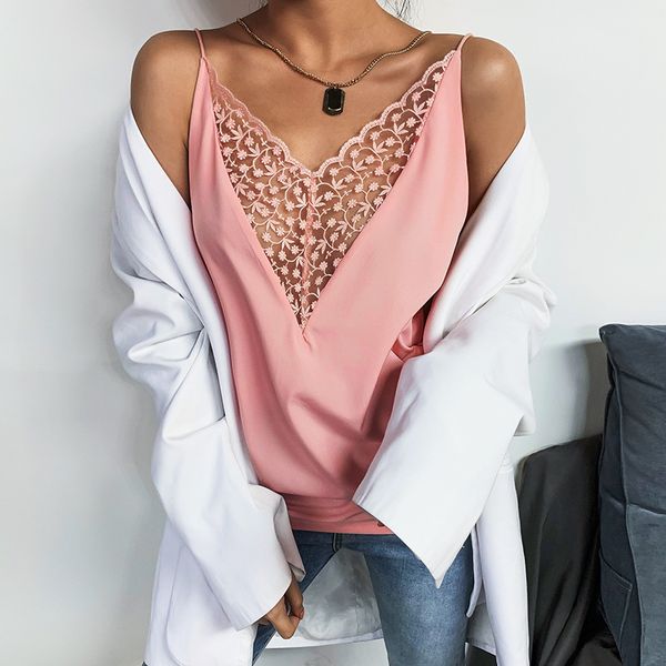 

paris girl summer lace perspective v-neck camisole women clothing 210524, White