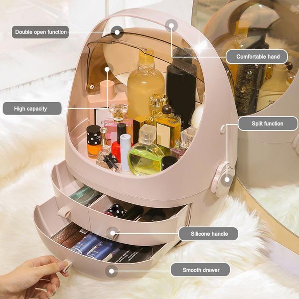 

makeup storage box drawer type deskdustproof transparent window cosmetic organizer case plyed889 boxes & bins