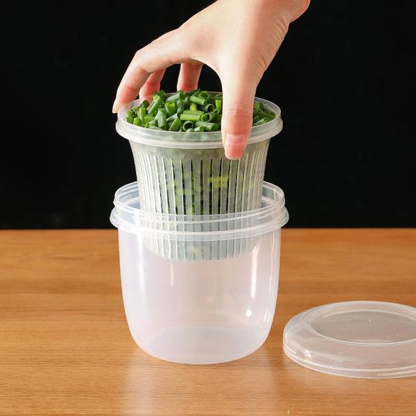 

storage bottles & jars creative round drain sealed box for ginger garlic onion refrigerator crisper debris fridge tray kitchen organizer