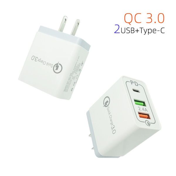 QC3.0 Schnellladegerät 2,4 A Typ C 3 USB-Aufladung EU US-Steckeradapter Wand-Handy für Samsung Xiaomi Huawei