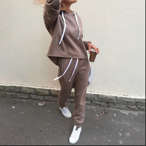 

casual sets fashion hooded women tracksuits sweatshirt solid long pants clothing suits female tracksuit 2pcs, Gray